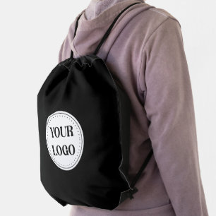 Black Branded Logo Corporate Business Company Ba Drawstring Bag