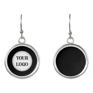 Black Branded Logo Corporate Business Company Ba Earrings