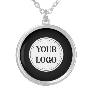 Black Branded Logo Corporate Business Company Ba Silver Plated Necklace