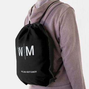 Black Branded Logo Corporate Business Company Drawstring Bag