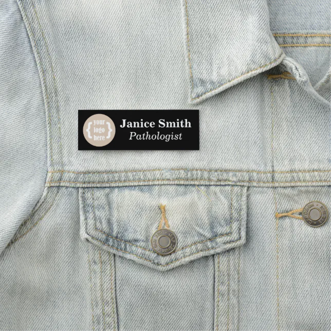 Black, Branded Name Tag with Square Round Logo | Zazzle