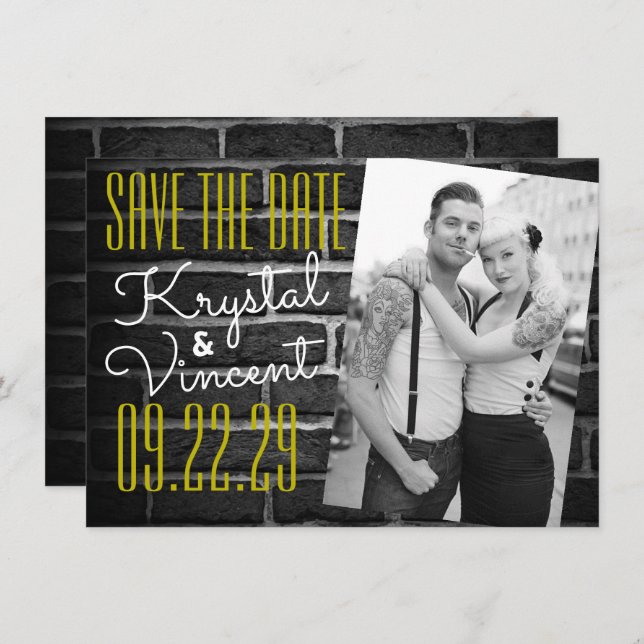 Black Brick Save the Date Invitation (Front/Back)