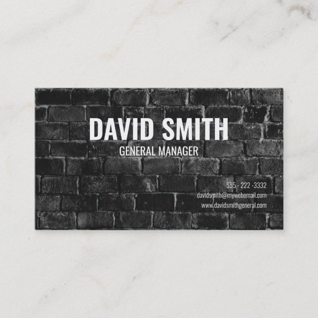 Black Brick Wall Modern Simple Custom Personalized Business Card (Front)