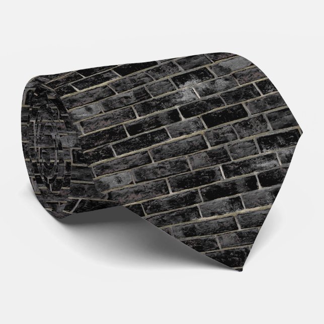 Black Brick Wall Pattern Neck Tie (Rolled)