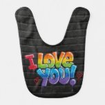 Black Brick Wall with Graffiti “I Love You!” Baby Bib