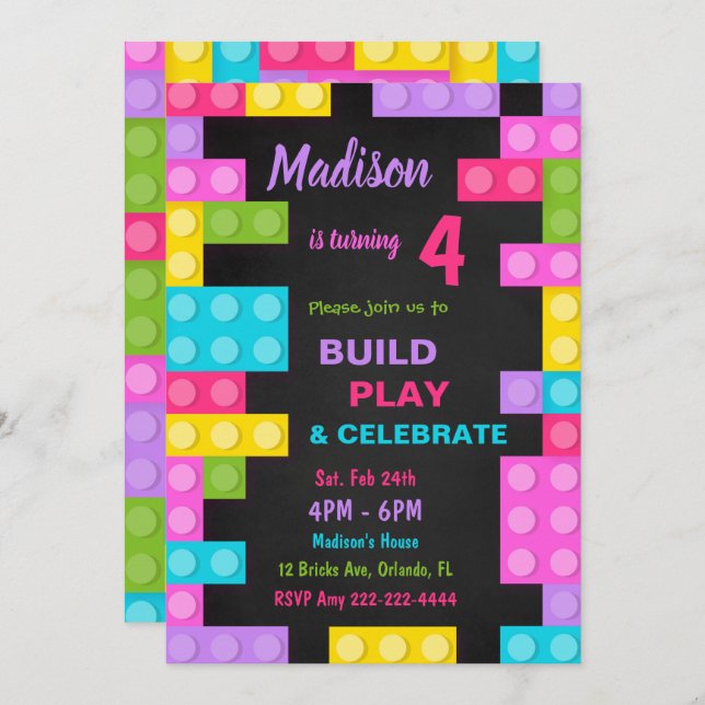 Black Bricks Birthday Invitation (Front/Back)