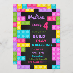 Black Bricks Birthday Invitation
