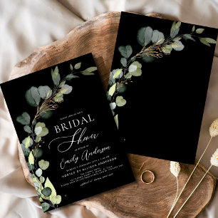 Black Bridal Shower Greenery Eucalyptus Invitation