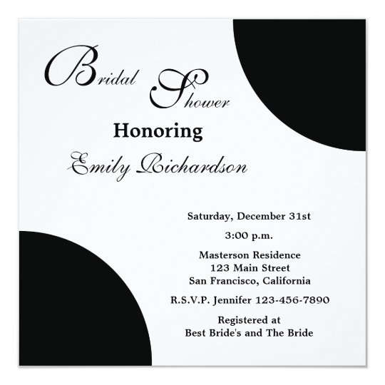 Black Bridal Shower Invitation -- Black on White