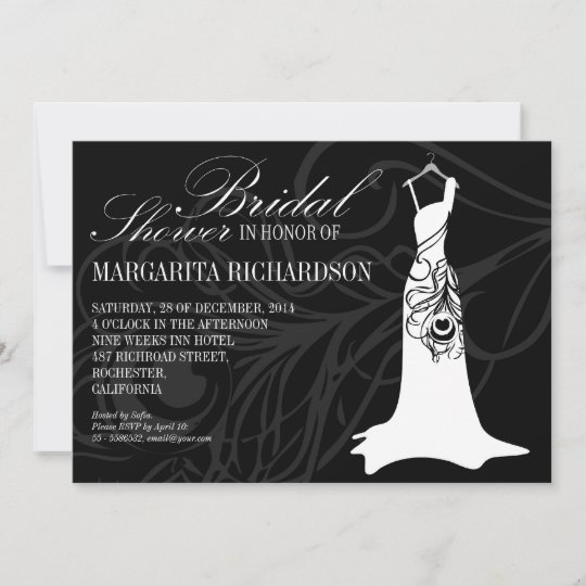 Black Bridal Shower Invitations With Wedding Dress