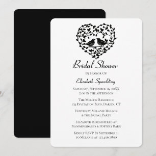 Black Bridal Shower Lovebirds Floral Heart Wedding Invitation