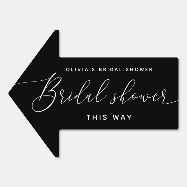 Black Bridal Shower Minimalist Directional Arrow Sign (Front)