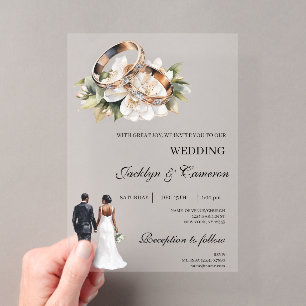 Black bride and groom acrylic wedding invitations