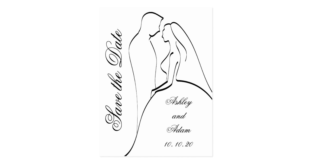Black Bride And Groom Silhouette Save The Date Postcard Black Bride And Groom Silhouette Save The Date Postcard