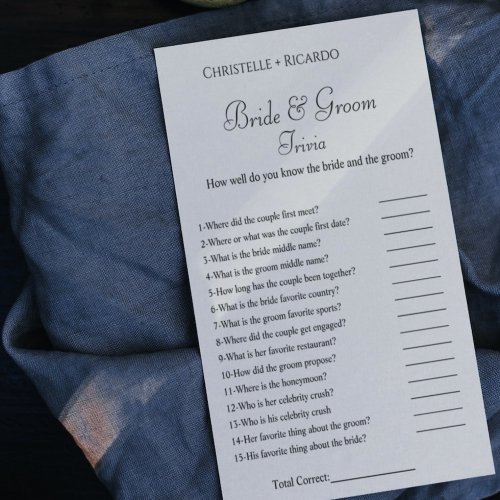 Black bride  groom trivia bridal shower game Card