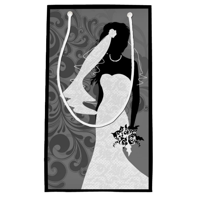 Black Bride Silhouette in a White Wedding Dress Small Gift Bag (Front)