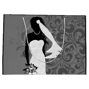 Black Bride Silhouette in White Wedding Dress Large Gift Bag