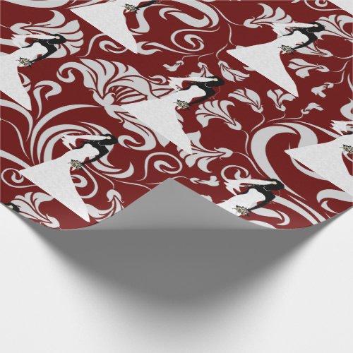 Black Bride Silhouette Red Damask Wedding Wrapping Paper