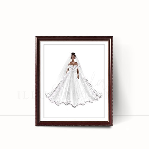 Black bride white gown artwork illustration poster