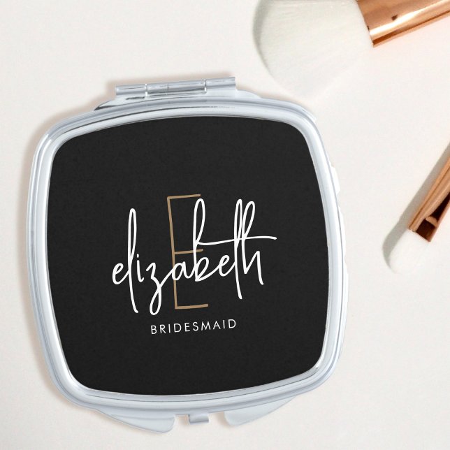 Black Bridesmaid Gift Elegant Script  Compact Mirror (Creator Uploaded)