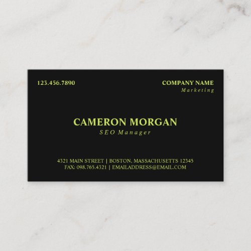 Black Bright Lime Green Basic Professional Business Card