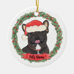 Black Brindle Frenchie French Bulldog Christmas Ceramic Ornament
