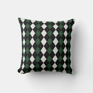 Black & BRIT. RACING GREEN Diamonds ARGYLE Pattern Throw Pillow