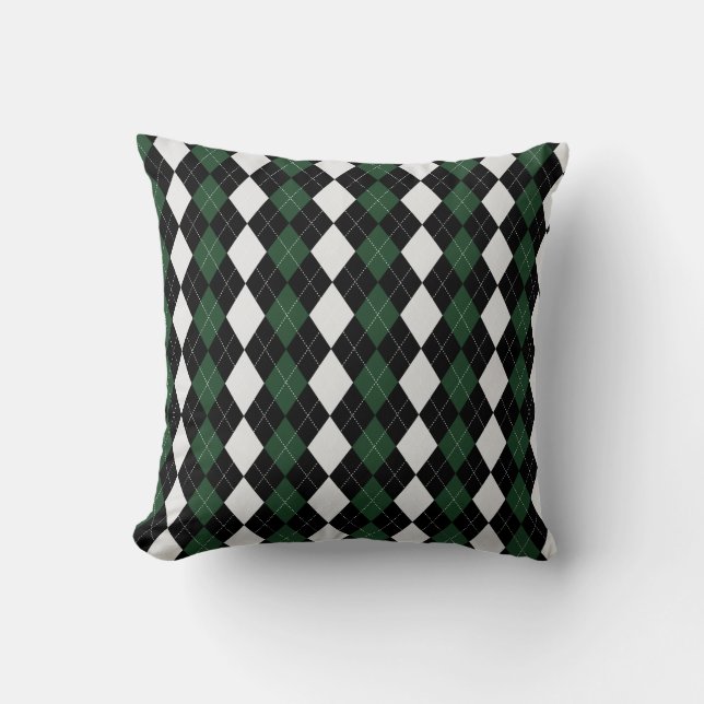 Black & BRIT. RACING GREEN Diamonds ARGYLE Pattern Throw Pillow (Front)