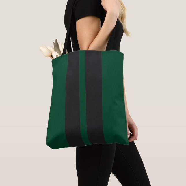 Black & British Racing Green 🏁  Racing Stripes  Tote Bag (Close Up)
