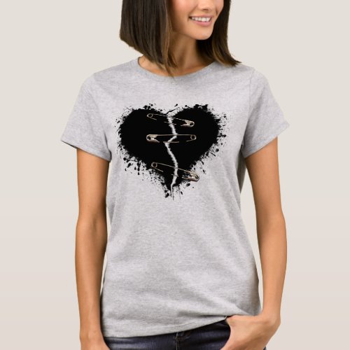Black Broken Heart Pinned Up Goth T_Shirt