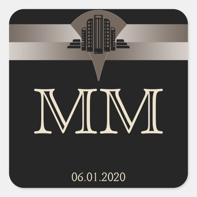 Black Bronze Art Deco Tower Monogram Sticker (Front)