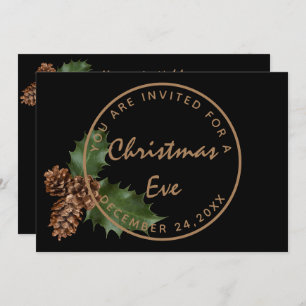 Black Bronze Christmas Eve Dinner Winter Party Invitation