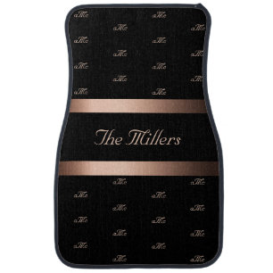 Black bronze family monogram pattern elegant car floor mat