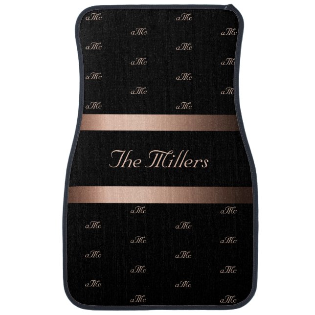 Black bronze family monogram pattern elegant car floor mat (Front)