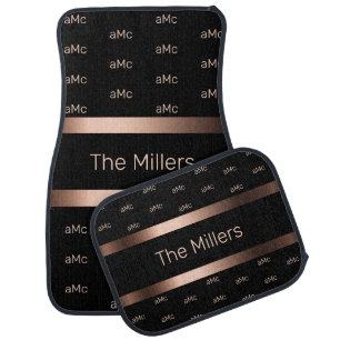 Black bronze family monogram pattern elegant car floor mat