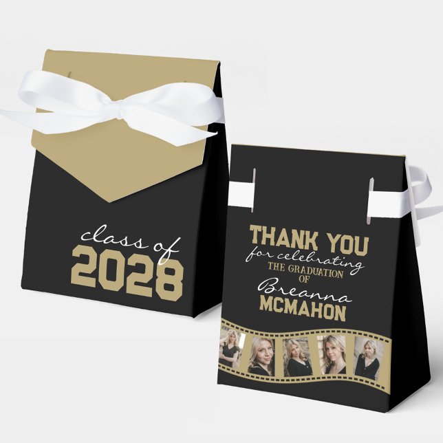 Black & Bronze Gold Photo Collage Filmstrip Favor Boxes (Creator Uploaded)