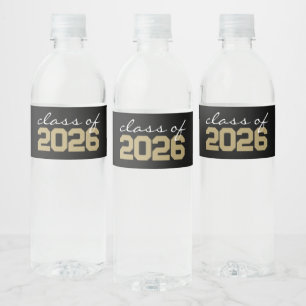 Black & Bronze Graduation Water Bottle Labels