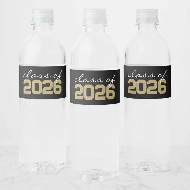 Black & Bronze Graduation Water Bottle Labels (Bottles)