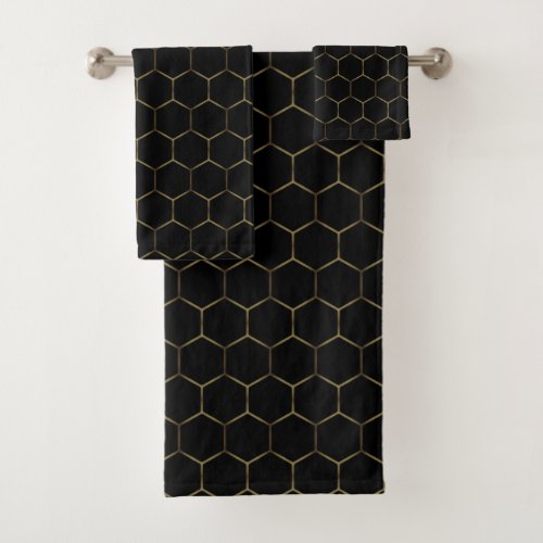 Black Bronze Honeycomb Hexagon Pattern Chic Manly Bath Towel Set