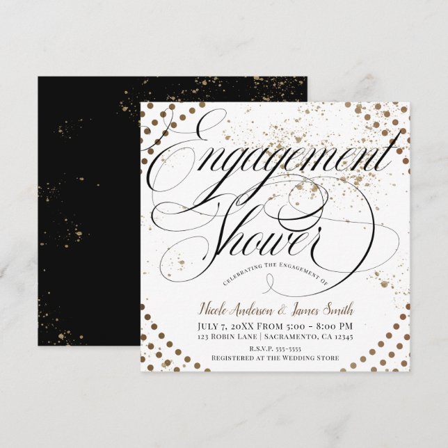 Black Bronze Modern Chic Engagement Shower Party Invitation (Front/Back)