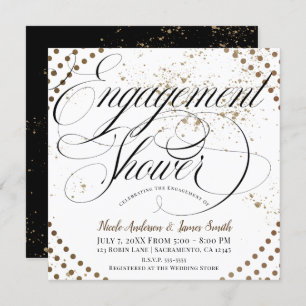 Black Bronze Modern Chic Engagement Shower Party Invitation