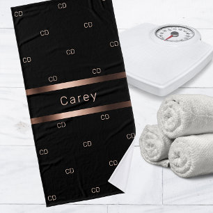 Black bronze monogram initials pattern name bath towel