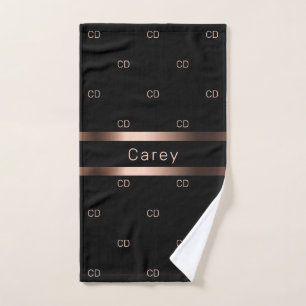 Black bronze monogram initials pattern name hand towel 