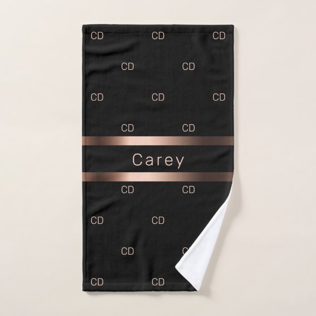 Black bronze monogram initials pattern name hand towel  (Hand Towel)