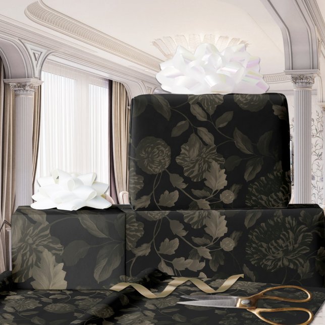 Black Bronze Ombre Modern Vintage Floral Toile Wrapping Paper (Creator Uploaded)