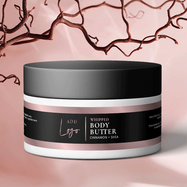 Black & Bronze Rose Gold 4 OZ Jar Product Label (Elegant faux rose gold labels suited for 4 OZ cosmetic jars - verify size to ensure a good fit)