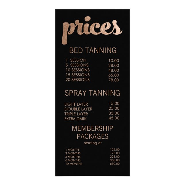 Black & Bronze Salon Menu Price List Cards (Front)