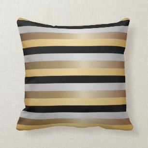 Black, Bronze, Silver and Gold Stripes Throw Pillow