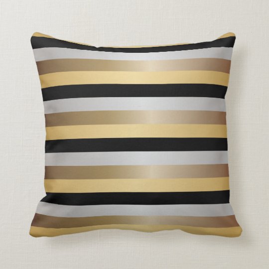 Black, Bronze, Silver and Gold Stripes Throw Pillow ...