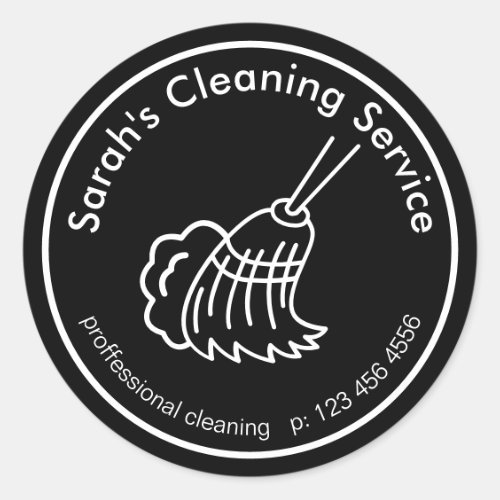 Black Broom Cleaning Service Logo Classic Round Sticker